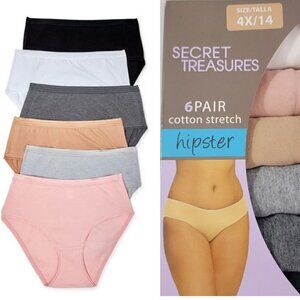 Secret Treasures Women’s Cotton Stretch 6 Pack Hipster Panties – Size 4X NEW